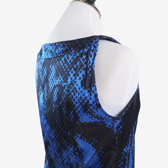 St. John Size S Silk Scoop Neck Top Sleeveless Blue Black Print Fall 2009 - Picture 5 of 9